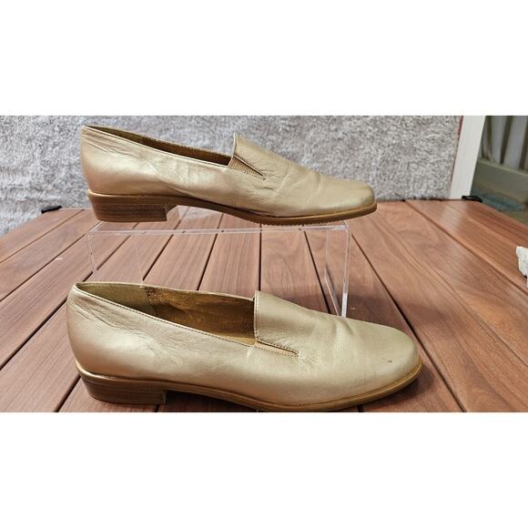 Selby Moc Fit Metallic Gold Brazilian Handcrafted Leather Loafers Shoes 8.5 AA - Picture 2 of 4